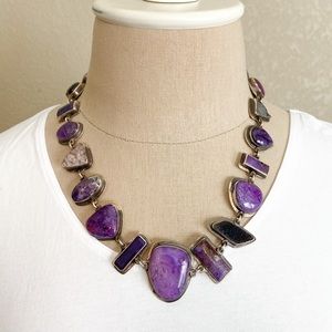 Tabra necklace with amethyst, druzy stones, SS